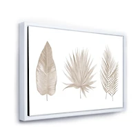 Designart Tropical Beiges Leaves FLOAT FRAME WALL ART