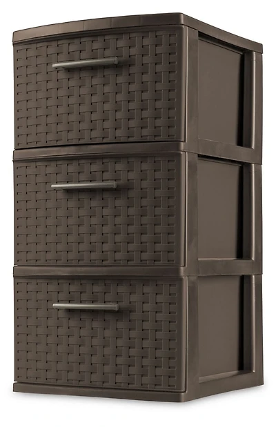 Tour tissée à 3 tiroirs de Sterilite en espresso en caisse