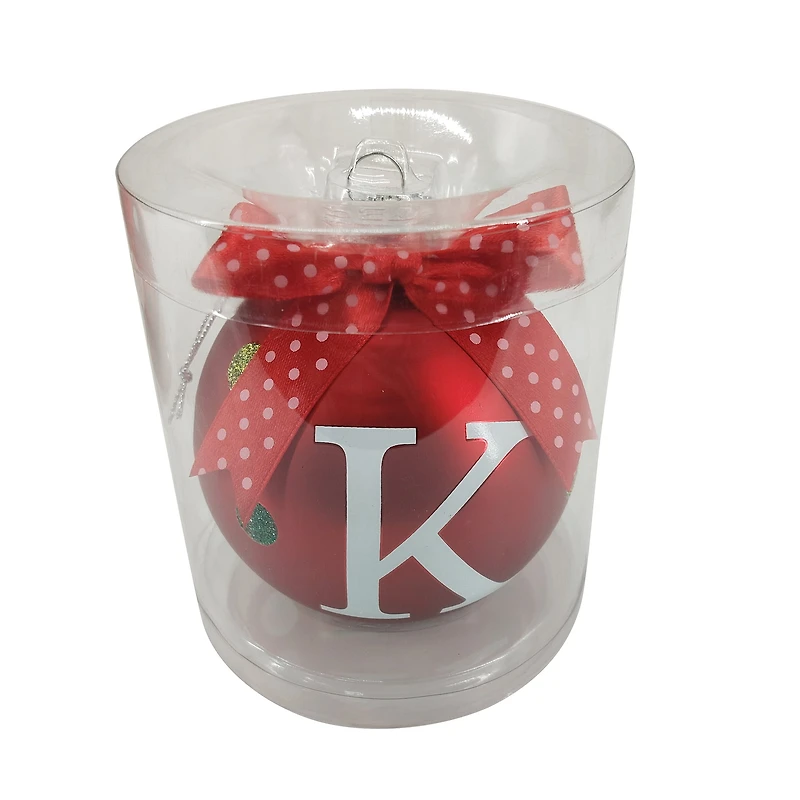 HOLIDAY TIME K RED LETTER GLASS ORNAMENT