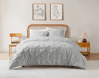 Parure de housse de couette et taies d’oreiller 3 pièces Mainstays en coton riche gris à plis pincés