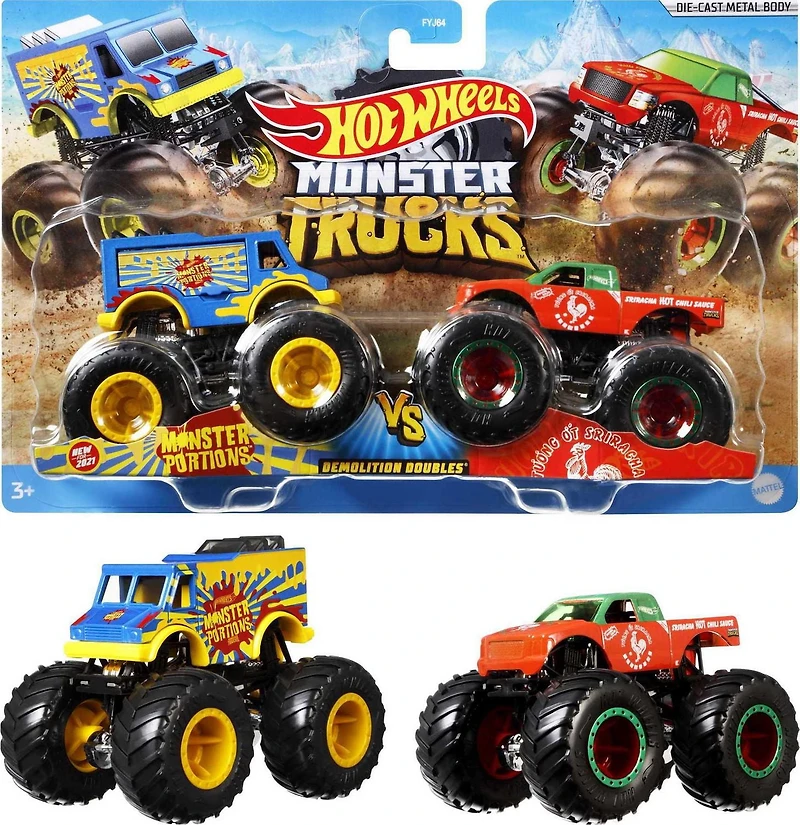 Hot Wheels Assorted Monster Trucks Demolition Doubles Coffret de 2 Âges 3-7