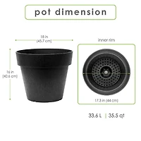 Tierra Verde 18" W x 16" H Baritone Self-Watering Recycled Planter - Black, Indoor/Outdoor