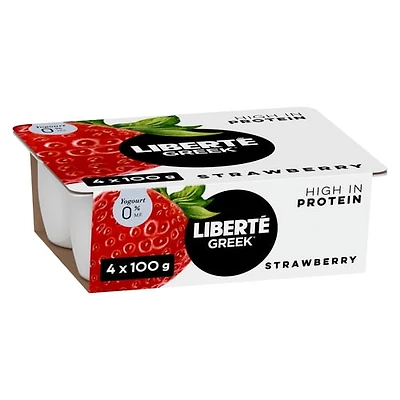 Liberté Greek 0% Yogurt 4-Pack, Strawberry, High Protein and Probiotics, 100 g, 4 ct, 4 x 100 g, 400 g