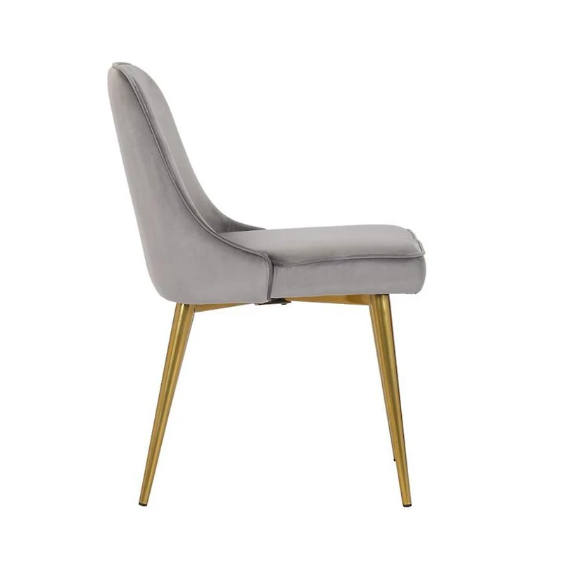 Heye Dining Chair with Grey Velvet Upholstery and Gold Metal Legs (Set of 4)