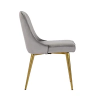 Heye Dining Chair with Grey Velvet Upholstery and Gold Metal Legs (Set of 4)