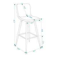 Homylin Ensemble de deux tabourets de bar modernes de hauteur de comptoir, 30", avec sièges rembourrés et dossiers, pieds dorés et repose-pieds, parfaits pour le bar à domicile et l'îlot de cuisine