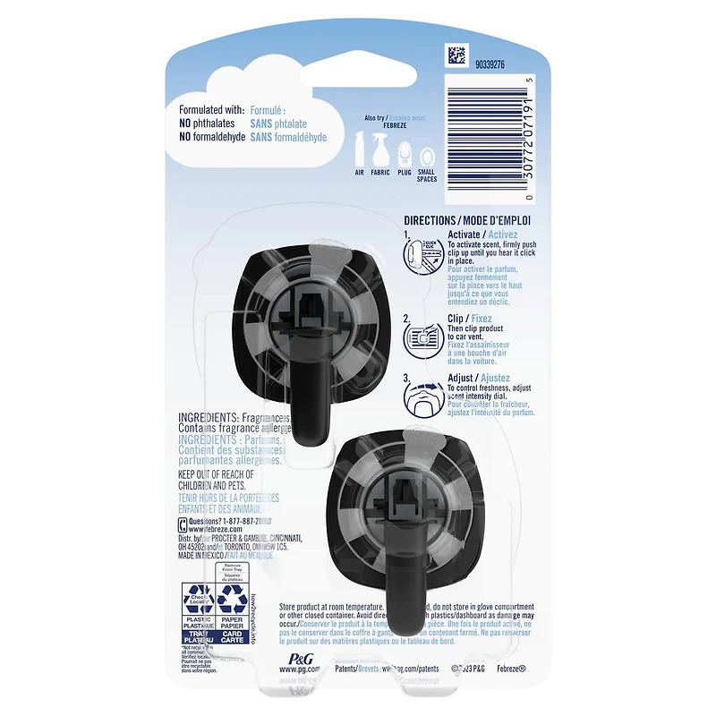Assainisseur d’air sous forme de pince pour bouche d’air Febreze AUTO, parfum Mélange estival