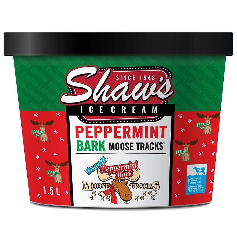 Shaw’s Ice Cream Peppermint Bark Moose Tracks Ice Cream 1.5L, Pep Brk Moose Tracks