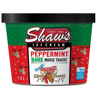Shaw’s Ice Cream Peppermint Bark Moose Tracks Ice Cream 1.5L, Pep Brk Moose Tracks
