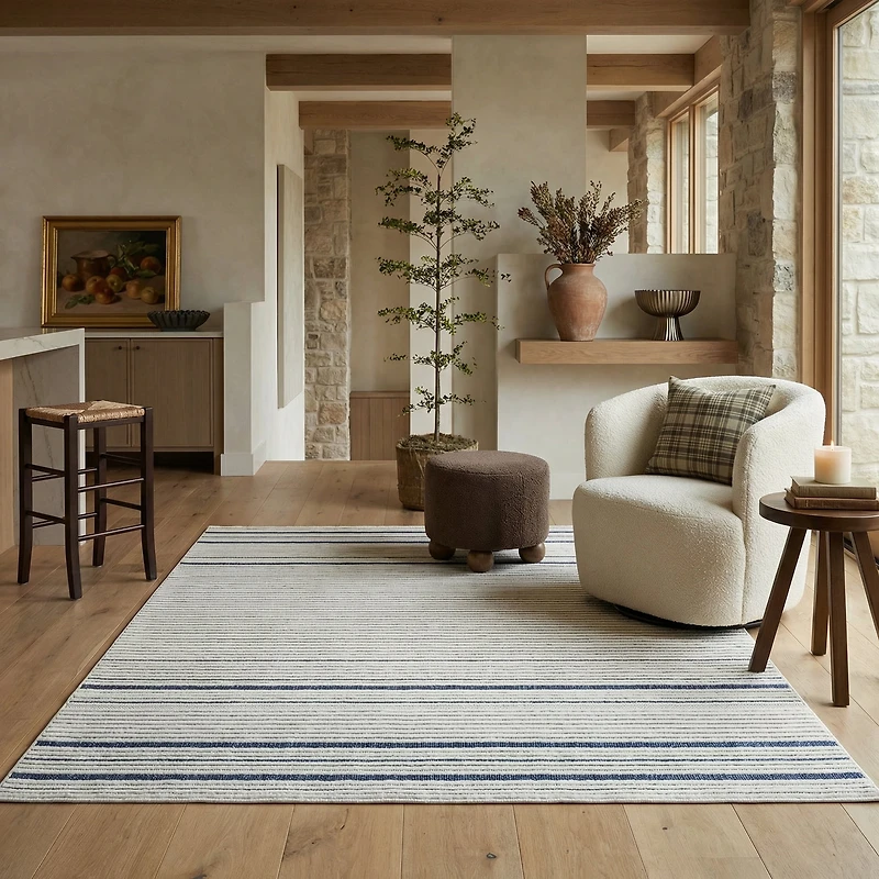 Tapis d'interieur exterieur abstrait Rug Branch Maise, bleu creme, moderne - Entree, couloir, salle de bain et cuisine