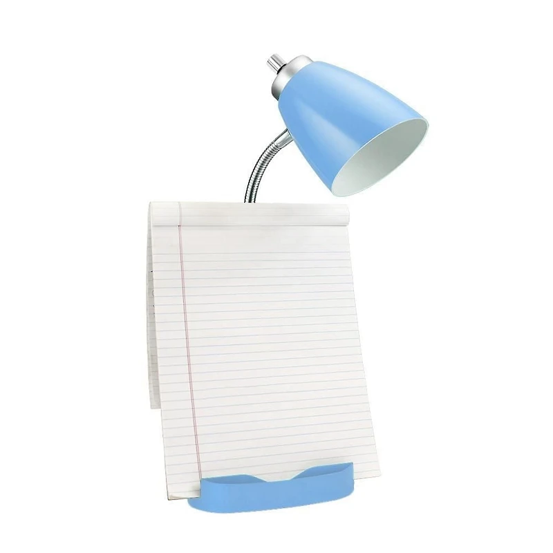 Lampe de bureau organisateur feux de la rampe à col de cygne avec support pour tablette d'iPad Porte-livre et prise de chargement, bleu