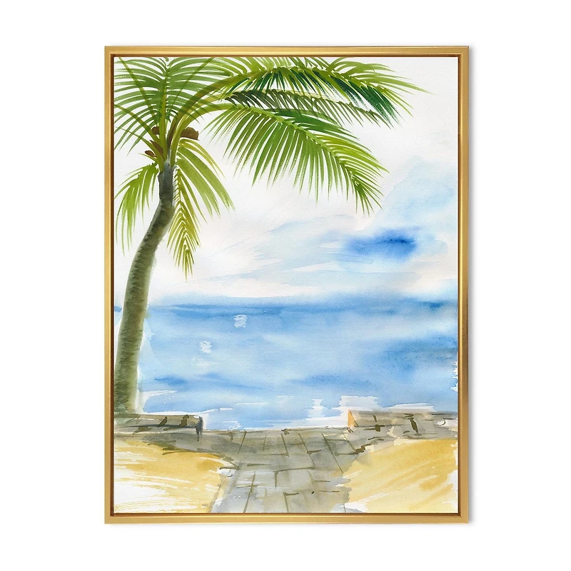 Designart Palm Beach Resort à l'aube II ART MURAL À CADRE FLOTTÉ