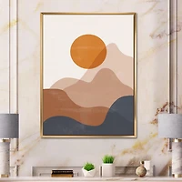 Designart Abstract Red Moon In Earth Toned Mountains II FLOAT FRAME WALL ART