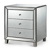 Tuke Mirrored Nightstand, Mirrored Nightstand, Bedroom Nightstand, MDF Nightstand, Mirrored Bedside Table, Silver Nightstand, Three Drawer Nightstand with Clear Knobs