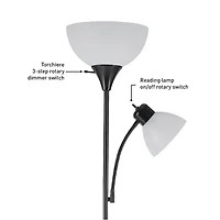 Lampe torchère sur pied en métal de collection Delilah par Globe Electric de 72 po + lumière de lecture ajustable en blanc mat
