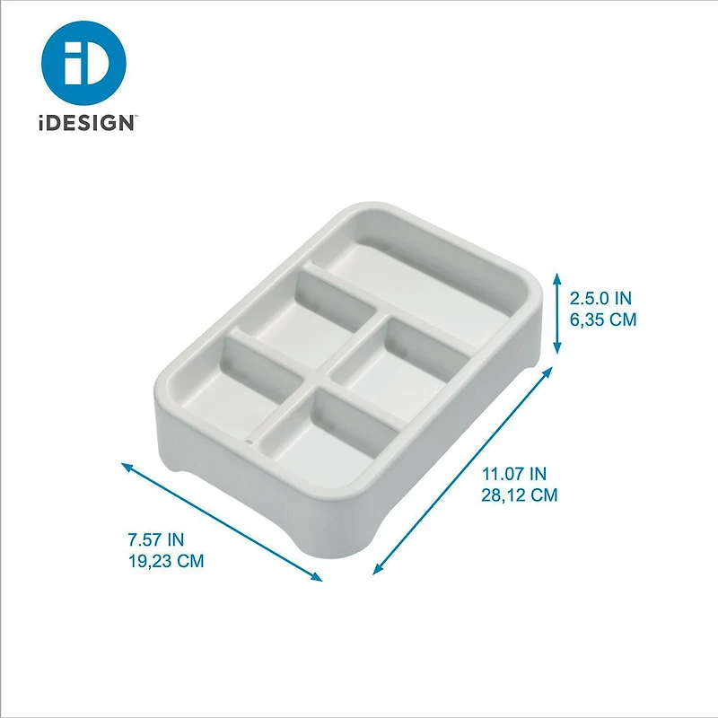 Plateau organisateur gris à 5 compartiments iDesign Eco en plastique recyclé sans BPA – 7,6" x 11,1" x 2,5"