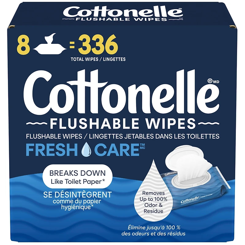 Cottonelle Fresh Care Flushable Wet Wipes, 8 Flip-Top Packs, 336 Wipes