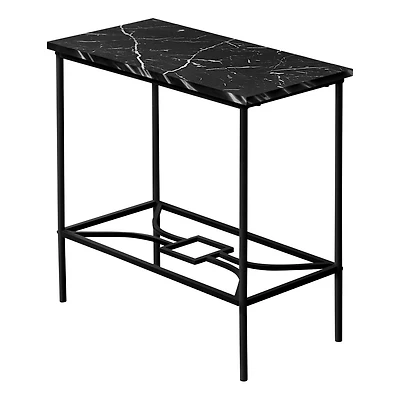 Monarch Specialties Table D'appoint, Côté, Bout, Étroit, Petit, 2 Niveaux, Salon, Chambre À Coucher, Métal, Stratifié, D'aspect Marbre Noir, Contemporain, Moderne