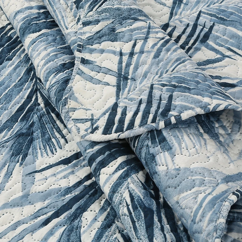 Marina Decoration Couvre-lit Pinsonic imprimé en relief, ensemble de couette d'été ultra doux avec taies d'oreiller, motif de feuilles bleues modernes