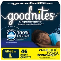Sous-vêtements de nuit Goodnites pour garçons, L [68 à 95lb]), 46  sous-vêtements