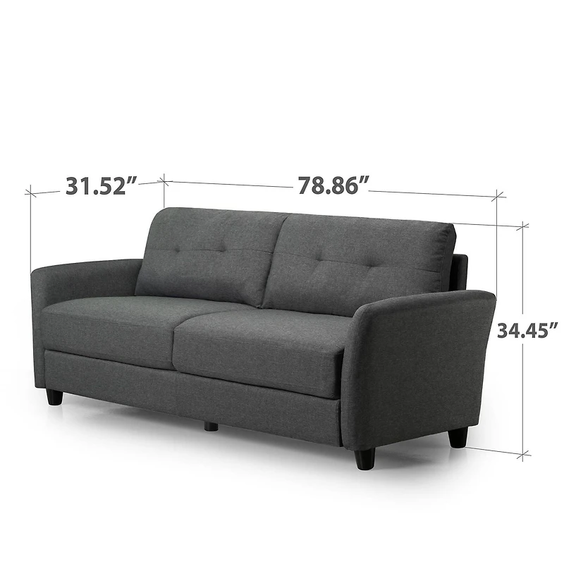 Zinus Ricardo 3-Seat Upholstered Sofa Couch with Tufted Cushions, Dark Grey