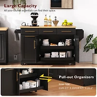 Chariot de cuisine Homy Casa avec tiroirs, plan de travail pliable et station de charge - Noir