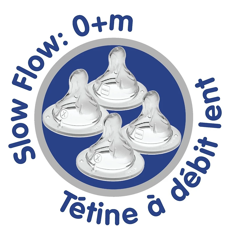 Tétines pour biberon MAM, tétine à débit lent niveau 1 (ensemble de quatre), pour nouveau-nés et bébés plus vieux, tétines en silicone SkinSoft pour biberons de bébé, convient à tous les biberons