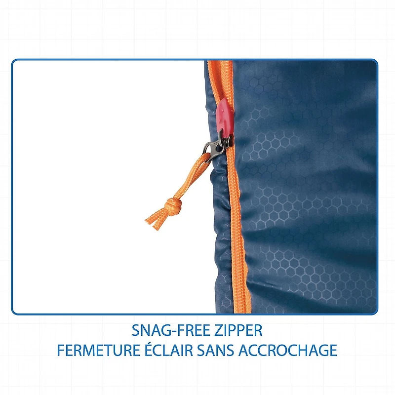 Sac de couchage Ozark Trail 5 °C, 190 cm (L) x 84 cm (l), température nominale +41 °F/+5 °C, tissu polyester, bleu Sac de couchage