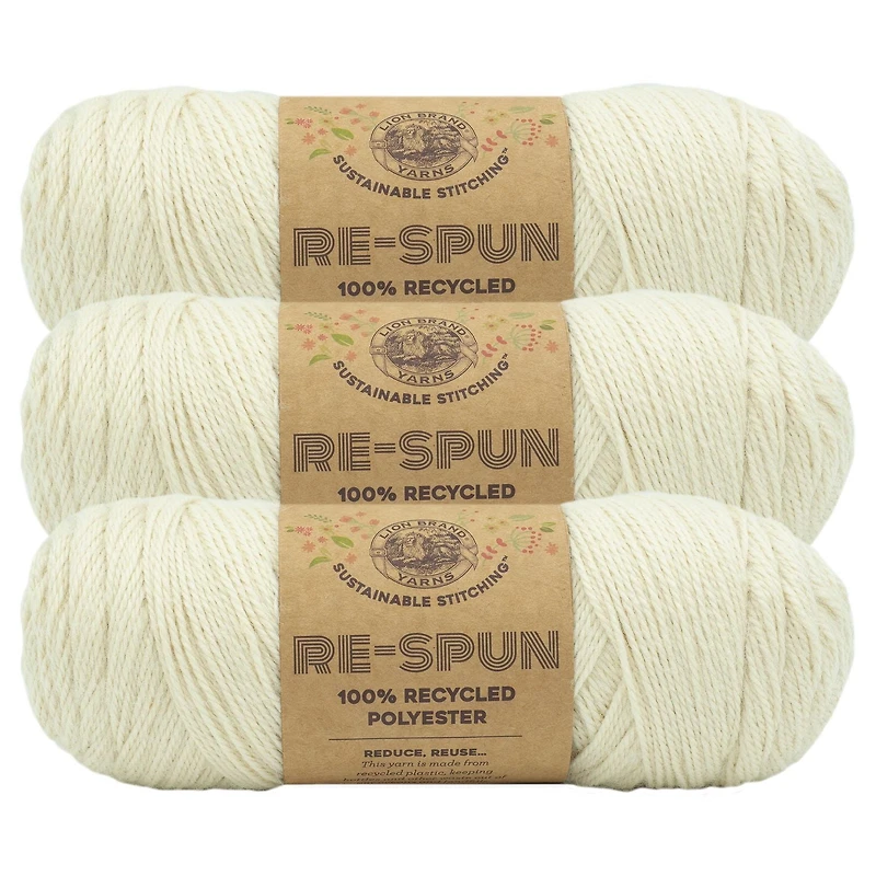 Lion Brand Re-Spun Fil (3-Paque) - Crème Fouettée