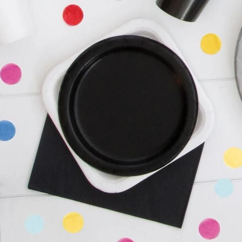 Assiettes à dessert rondes noires de 7 po, 24 carats 24 carats, diamètre : 7"