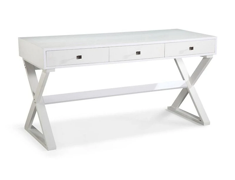 Willow Desk in White, MDF Desk, White Desk with Drawers, White Matte Desk, White Desk with Wood Legs, White X-Base Desk, Living Room Desk, Office Desk, Bedroom Desk