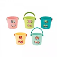 Janod - Animaux 5 seaux de jeu pour le bain - Jeu éducatif de jouet de bain pour bébé avec des seaux avec des animaux marins pour bébé - À partir de 10 mois.