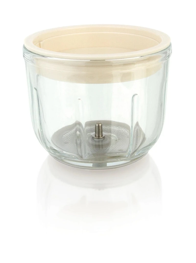 Hachoir Sans Fil/Rechargeable avec Cordon USB et Bol en Verre, Blanc