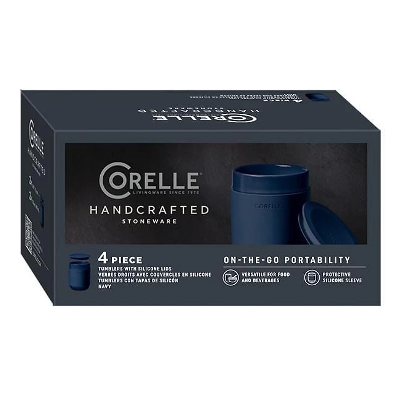 Corelle® Stoneware 13.5oz Tumblers with Silicone Lids, 4-piece Set