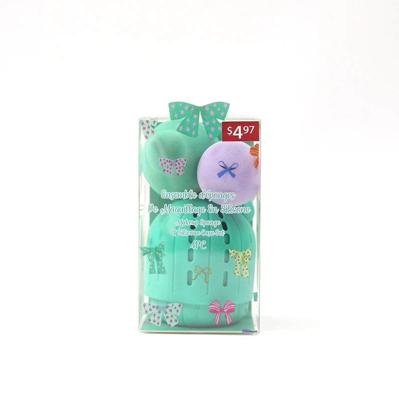 Maquillage éponge 3pcs et 1pcs Silicone Holder, adulte, sans marque, vert Éponge de mélangeur de beauté avec porte-bracelet, éponge de maquillage 3pcs et porte-bracelet en silicone 1pcs, boîtier d'éponge de mélange de maquillage facial pour sac de maquillage, objets essentiels de voyage, bons cadeaux pour les femmes (3pc + 1 boîtier en silicone)