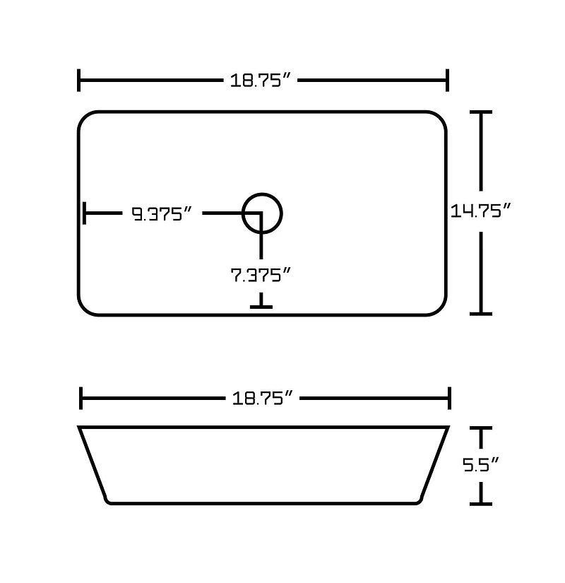American Imaginations AI-33789 18,75 pouces Au-dessus du navire blanc de compteur de W pour le perçage de bâti de plate-forme de bâti de plate-forme