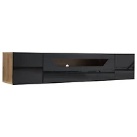 Homy Casa 64.9" Floating TV Stand for TVs up to 65", Wall Mounted Media Console with App-Controlled LED, Black Gloss & Oak
