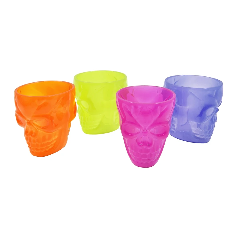 Halloween Plastic 4 Pack Skull Decorative Shot Glasses, Multi-Color, Partywares, by Way to Celebrate