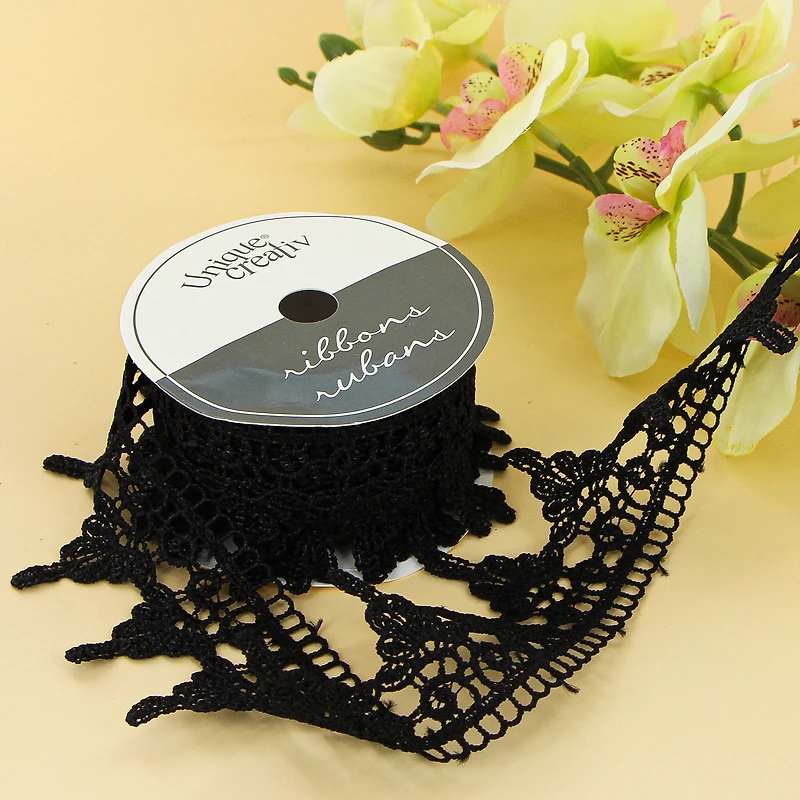UNIQUE CREATIV, Ribbon, Lace Venise, Black, 100% polyester, 45mm x 2.74m (1¾" x 3 yds)
