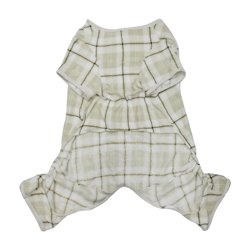 Way to Celebrate Vêtements pour chiens: Pyjama en molleton pour chiens, carreaux ivoire avec une sérigraphie scintillante de renne, taille XS-XL