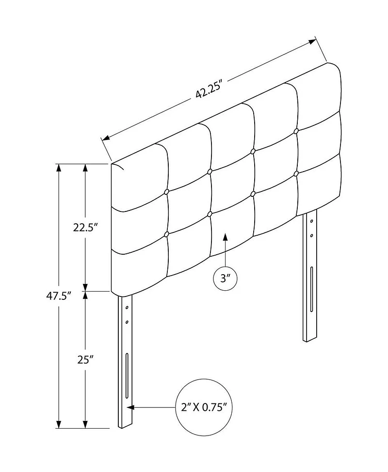 Monarch Specialties Lit, Tête De Lit Seulement, Taille Jumelle, Chambre À Coucher, Rembourré, Pu D'aspect Cuir, Blanc, Transitionnel