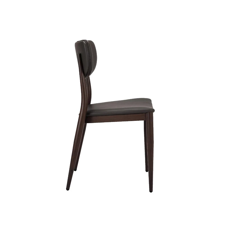Take Me Home Chaise de salle à manger Silloutte classique, rembourrage en PU gris et structure en noyer.