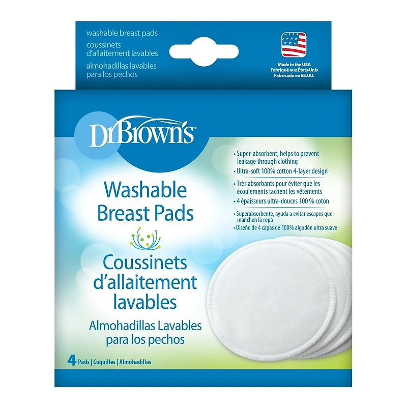 Dr. Brown’s® Washable and Reusable Absorbent Breast Pads for Breastfeeding and Leaking - 4-Pack