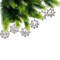 Wooden Snowflake With Scenic Ornament - Set of 12