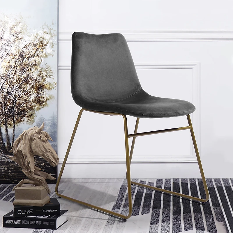 Homy Casa Set of 2 Modern Dining Chairs with Upholstered Seats and Metal Legs, Grey