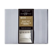 Ensemble de draps pour lit adulte en coton égyptien gris rayures 600 contexture, 4 pièces, hotel style, grand lit - Poche profonde Ensemble de draps grand lit