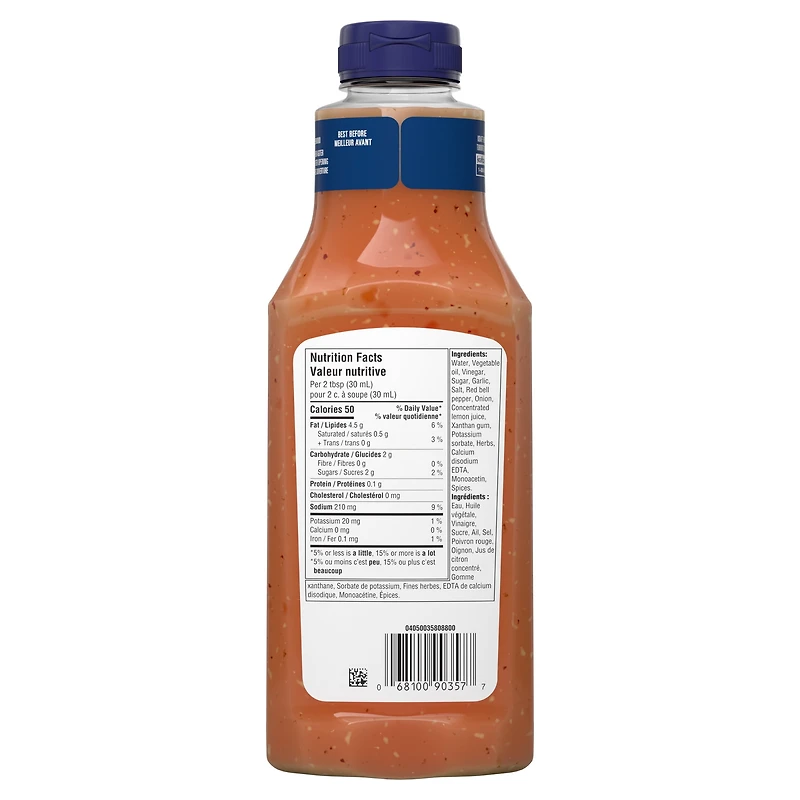 Vinaigrette Italienne Piquante, Bouteille KRAFT LIQUID DRESSING Zesty Italian