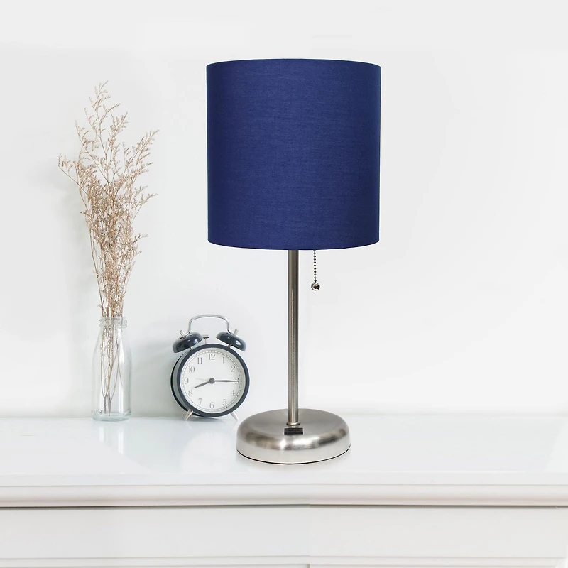 LimeLights Stick Lamp with USB charging port and Fabric Shade