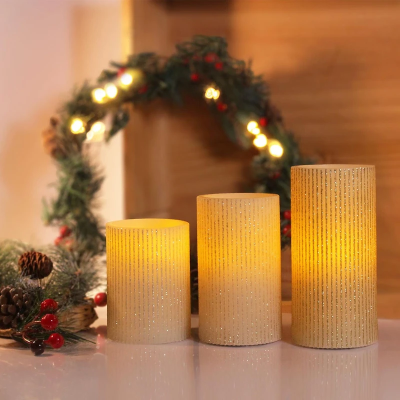 Hometrends Ensemble de bougies DEL cannelées avec feuillage avec télécommande