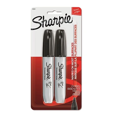 Marqueurs permanents Sharpie, pointe biseautée, noir, paquet de 2 2 unités